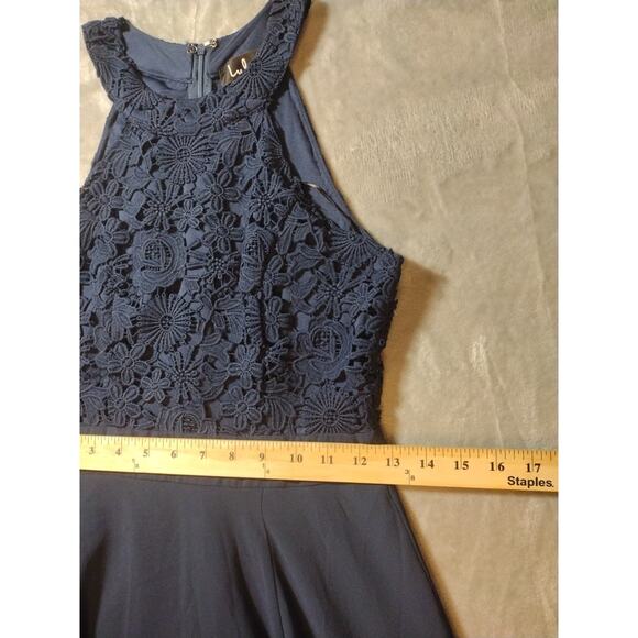 Lulus Size Small Crochet Halter Navy Blue Lace Maxi Dress Wedding Prom Formal - Picture 10 of 13